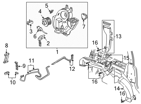 1999 Chevrolet Venture A/C Evaporator & Heater Components Module Asm-Auxiliary Heater & Blower Diagram for 10299986