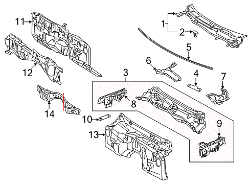 2012 Lexus IS250 Cowl Insulator Assy, Dash Panel Diagram for 55210-53050