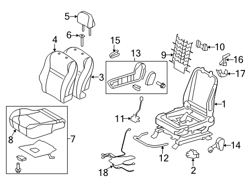 2011 Toyota Matrix Passenger Seat Components Seat Frame Diagram for 71110-02070