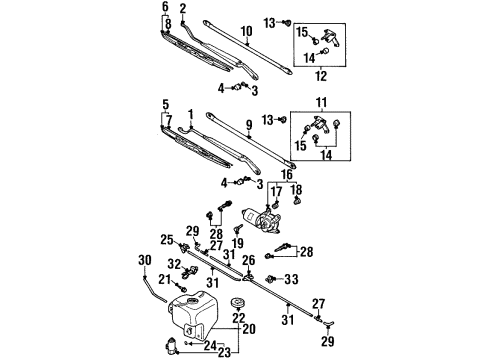 1999 Isuzu VehiCROSS Wiper & Washer Components Motor Assembly, Front Washer Tank Diagram for 8-94335-625-1