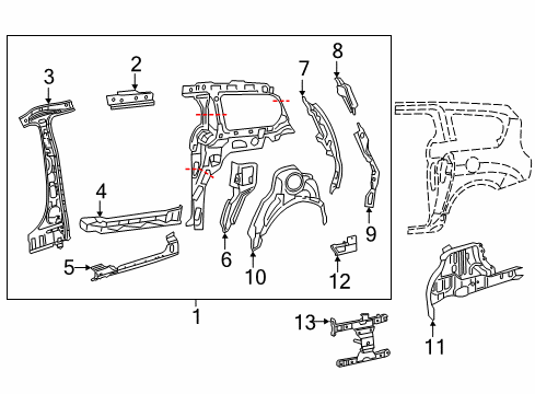 2021 Chrysler Voyager Inner Structure & Rails - Side Panel REINFMNT-C Pillar Lower Diagram for 68186472AB