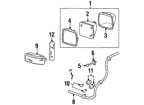 1992 GMC C2500 Headlamp Components, Park & Side Marker Lamps HARNESS, Chassis Wiring Diagram for 12088355