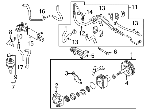 2004 Infiniti FX45 P/S Pump & Hoses, Steering Gear & Linkage Bracket Assy-Power Steering Pump Diagram for 49121-4W00A