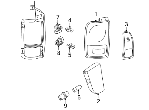 2002 Lincoln Blackwood Rear Lamps - Combination Lamps Reflector Diagram for 2C6Z-13A565-BA