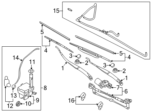 2009 Kia Optima Wiper & Washer Components Windshield Wiper Motor & Link Assembly Diagram for 981002G100