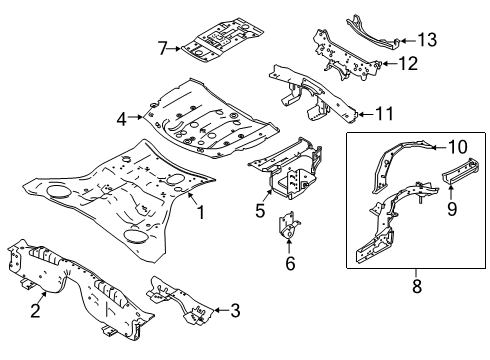 2015 Infiniti Q50 Rear Body - Floor & Rails Floor-Rear, Rear Side LH Diagram for 74531-4GA0A