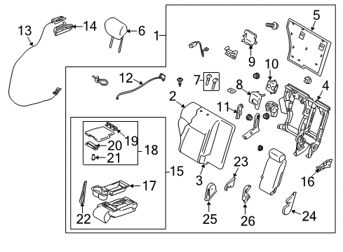 2012 Infiniti FX35 Rear Seat Components Hinge-Armrest Lid Diagram for 88705-CG000