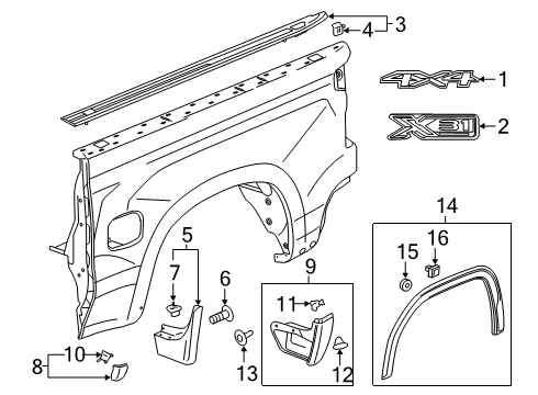 2020 GMC Sierra 1500 Exterior Trim - Pick Up Box Mud Guard Diagram for 84420656