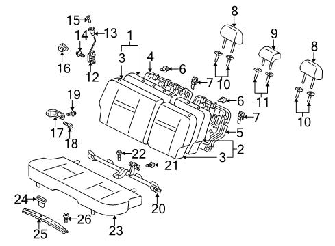 2004 Scion xA Rear Seat Components Seat Back Frame Diagram for 71017-52440