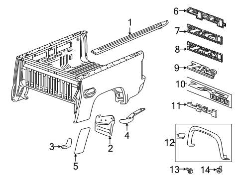 2021 Chevrolet Colorado Exterior Trim - Pick Up Box Upper Molding Diagram for 52030175