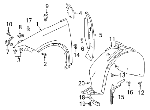 2021 Cadillac XT6 Fender & Components Insulator Diagram for 84618023