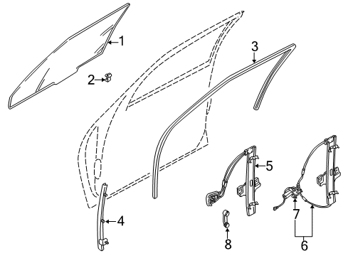 2001 Kia Spectra Front Door - Glass & Hardware Guide-Glass A, RH Diagram for 0K2A15860X