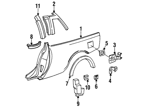 1992 Buick Regal Quarter Panel & Components, Glass, Exterior Trim Panel Kit, Quarter Lower Front Finish *Chrome Flash Diagram for 12513205