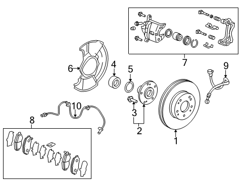 2013 Acura ILX Brake Components Front Pad Set Diagram for 45022-TX6-A01