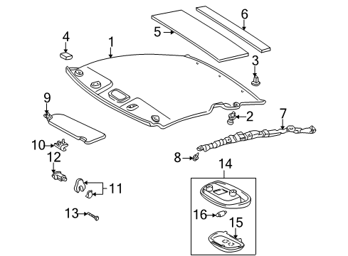 2005 Toyota Celica Interior Trim - Roof Headliner Support Diagram for 63361-20190