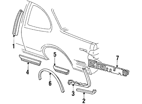 1993 Buick Century Exterior Trim - Quarter Panel Molding Asm, Rear Quarter Center Rear <Use 1C4N 3580A> Diagram for 88960349