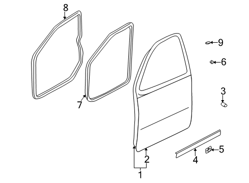 2001 Hyundai Elantra Front Door Front Passenger Side Door Window Regulator Diagram for 82402-2D000