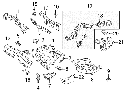 2005 Lexus IS300 Rear Body - Floor & Rails Member Sub-Assy, Rear Floor Cross Diagram for 57461-51010