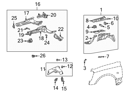 2001 Lexus LS430 Structural Components & Rails Bracket Sub-Assy, Body Mounting, NO.1 LH Diagram for 57022-50010