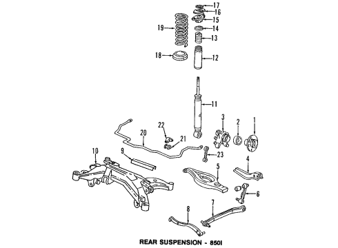 1991 BMW 850i Rear Suspension Components, Lower Control Arm, Upper Control Arm, Stabilizer Bar Rear Shock Absorber Diagram for 33521137474