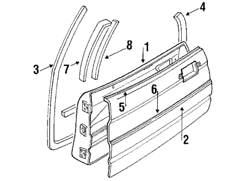 1988 Cadillac Allante Door & Components Wthrstrip Diagram for 1637206