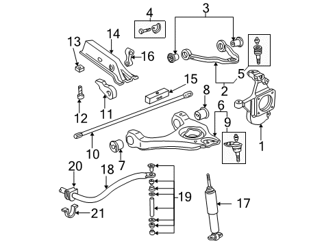 2004 GMC Sierra 2500 HD Front Suspension Components, Lower Control Arm, Upper Control Arm, Stabilizer Bar Front Shock Absorber Assembly Diagram for 89038652