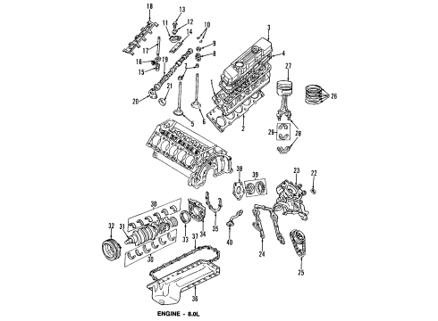 1998 Dodge Ram 3500 Engine Parts, Mounts, Cylinder Head & Valves, Camshaft & Timing, Oil Cooler, Oil Pan, Oil Pump, Crankshaft & Bearings, Pistons, Rings & Bearings Bearing-CAMSHAFT Diagram for 4741479