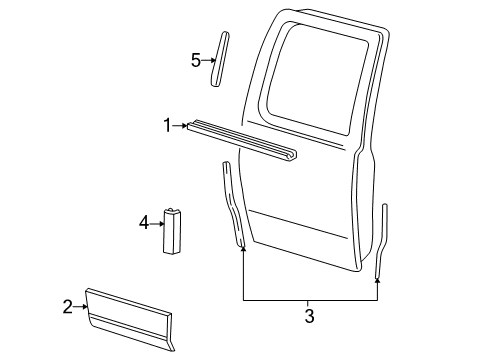 2002 Lincoln Blackwood Exterior Trim - Rear Door Molding Diagram for 2C6Z-1629314-AAA