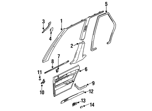 1992 Acura Vigor Interior Trim Garnish, Left Front Pillar (Shimmer Gray) Diagram for 84151-SL5-A00ZA