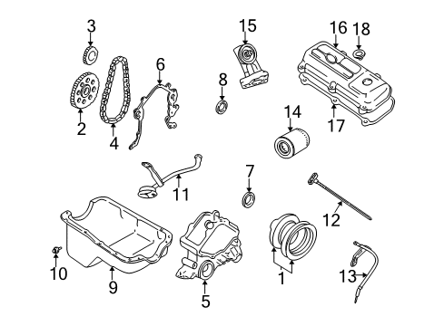 2004 Ford Mustang Engine Parts, Mounts, Cylinder Head & Valves, Camshaft & Timing, Oil Pan, Oil Pump, Balance Shafts, Crankshaft & Bearings, Pistons, Rings & Bearings Valve Cover Diagram for 3R3Z-6582-BA