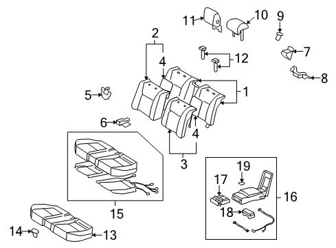 2010 Lexus LS600h Rear Seat Components Rear Seat Armrest Assembly, Center Diagram for 72830-50N30-01