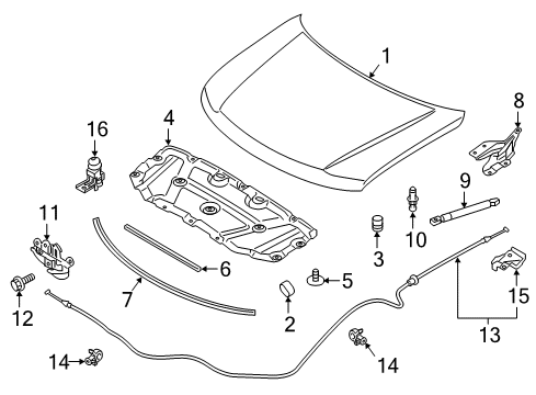 2019 Infiniti QX80 Anti-Theft Components Hood Lock Male Assembly Diagram for 65601-6GW0A