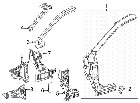 2021 Toyota Venza Hinge Pillar Hinge Pillar Reinforcement Diagram for 61109-48100