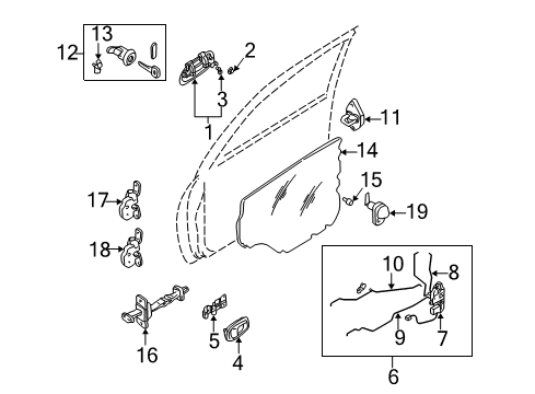 2004 Kia Spectra Front Door - Lock & Hardware Door Inside Handle Assembly, Right Diagram for 0K2N158330A96