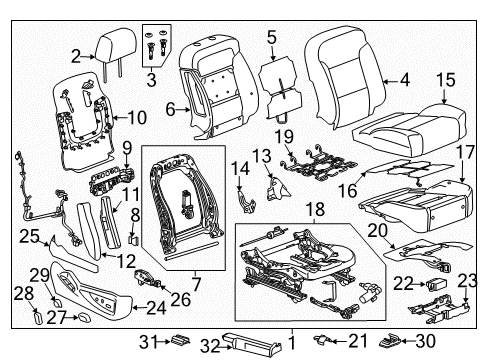 2019 Cadillac Escalade Passenger Seat Components Seat Back Cover Diagram for 84549919