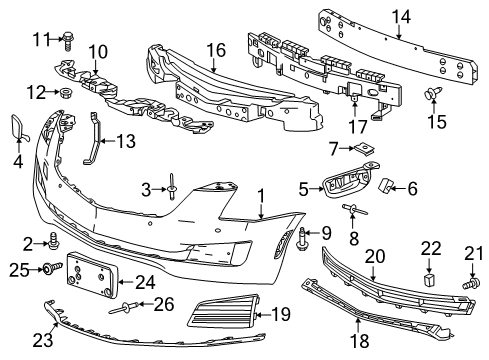 2018 Cadillac ATS Front Bumper Bumper Cover Diagram for 23446057