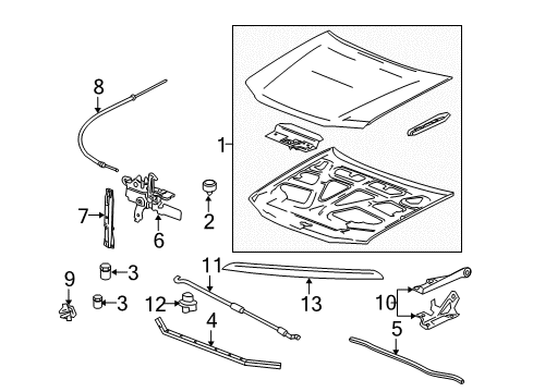 2005 Chevrolet Colorado Hood & Components, Exterior Trim Rod Asm-Hood Hold Open Diagram for 25979871