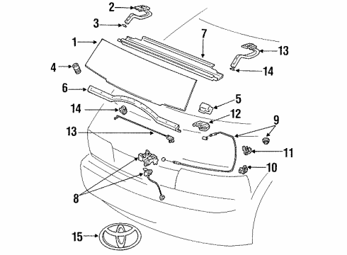 1995 Toyota Previa Hood & Components Hood Support Rod Diagram for 53450-95D00