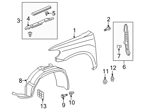 2009 Toyota Highlander Fender & Components Fender Liner Diagram for 53805-0E040