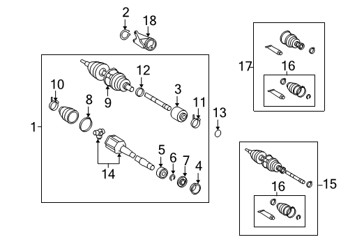 2010 Lexus ES350 Drive Axles - Front Boot Kit, Front Drive Shaft Inboard Joint Diagram for 04438-08130
