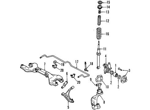 2001 Infiniti G20 Front Suspension, Lower Control Arm, Upper Control Arm, Stabilizer Bar, Suspension Components KNUCKLE Assembly, RH Diagram for 40010-2J500