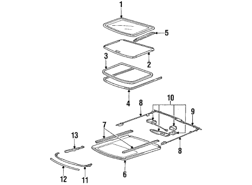 1985 Honda Accord Sunroof Motor Assy., Roof Diagram for 71960-SA5-505