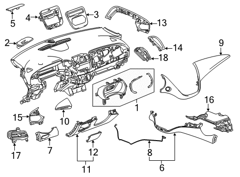 2018 Chevrolet Malibu Cluster & Switches, Instrument Panel Hole Cover Diagram for 84016375