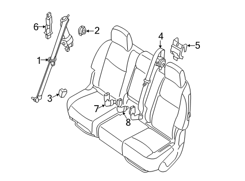 2017 Nissan Pathfinder Seat Belt 3Rd Seat Tongue Kit Right Diagram for 89844-9PB8A