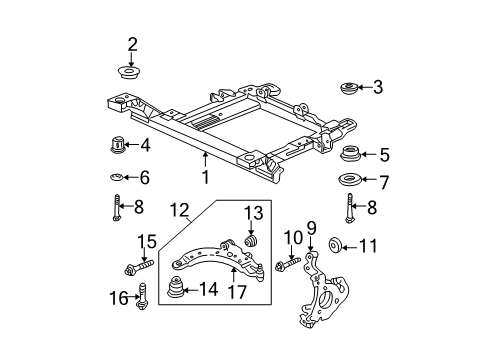 2005 Chevrolet Monte Carlo Front Suspension Components, Lower Control Arm, Stabilizer Bar Insulator Asm-Drivetrain & Front Suspension Frame *Green Diagram for 10402883