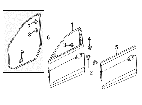 2020 Acura ILX Front Door Weatherstrip, Left Front Door Diagram for 72350-TX6-A01