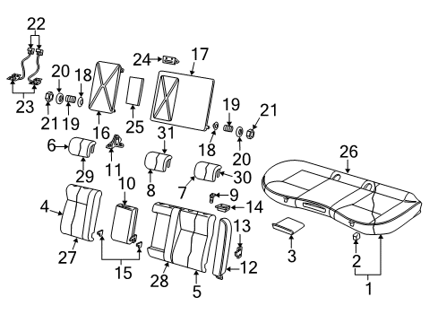 2004 Saab 9-3 Rear Seat Components Bolster Retainer Diagram for 24437789