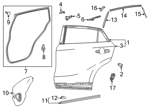 2022 Toyota Venza Door & Components Front Seal Diagram for 68196-48030