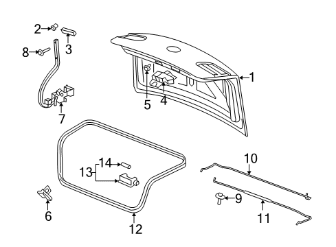 2008 Buick Lucerne Trunk Lid Weatherstrip Diagram for 25823550