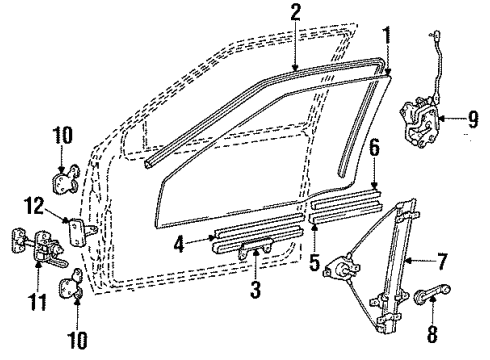 1990 Hyundai Excel Front Door - Glass & Hardware Interior Door Handle Assembly, Right Diagram for 82620-24000-AU